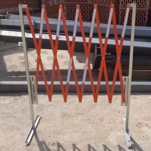 Barierka składana nożycowa harmonijkowa | zapora drogowa, biało-czerwona - Prace w zbiornikach i przestrzeniach zamkniętych